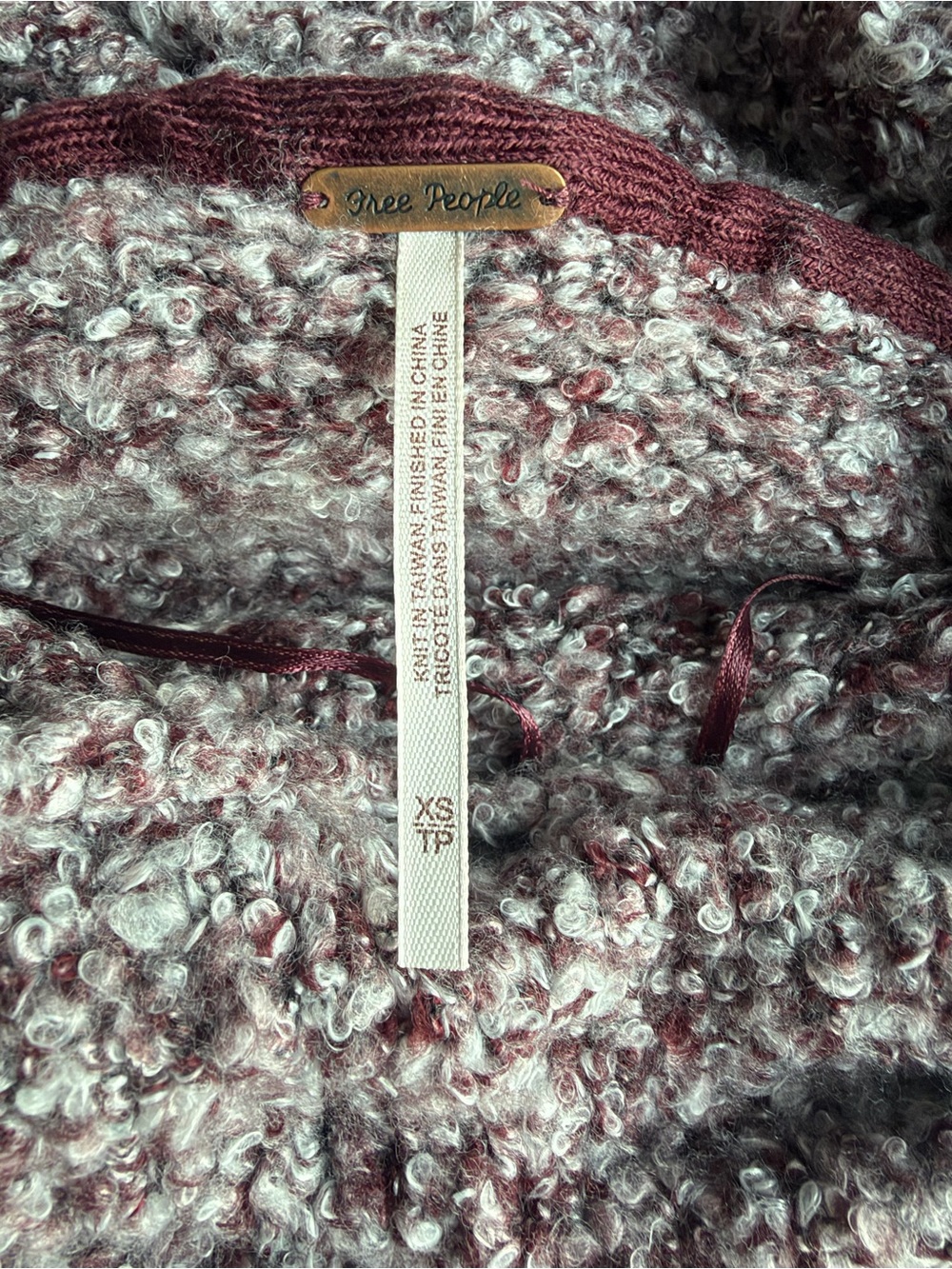 Free People BFF Cowl Neck Sweater Brown Burgundy Heathered Oversized XS - Picture 12 of 13